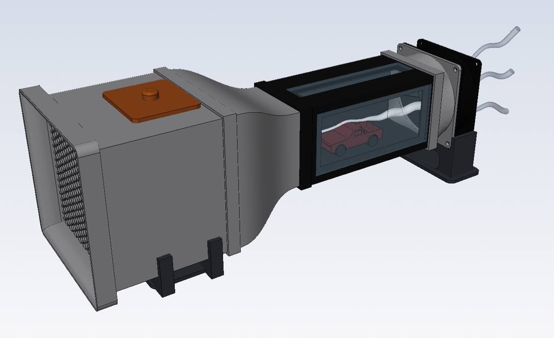Wakelab smoke wind tunnel with a model pickup in the test section